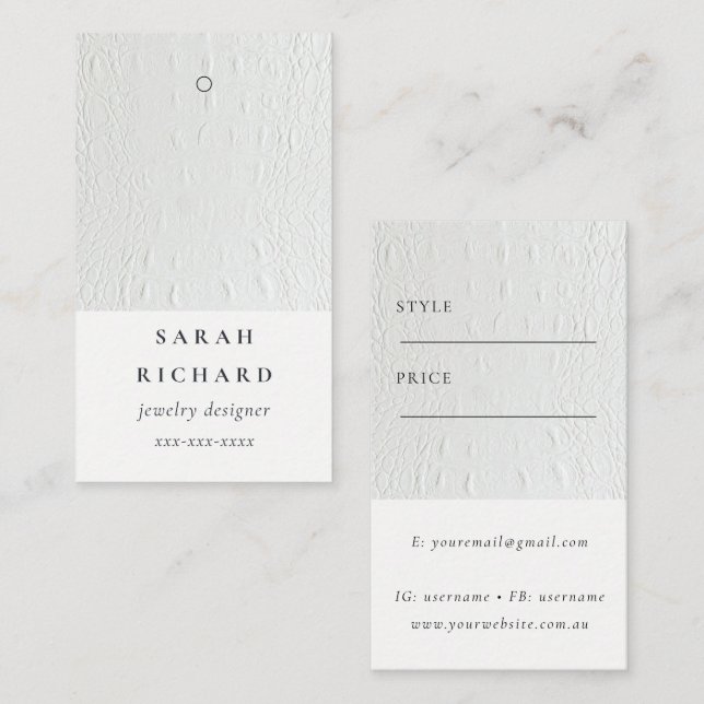 Einfache minimale Ledertextur Preis Name Visitenkarte (Vorne/Hinten)