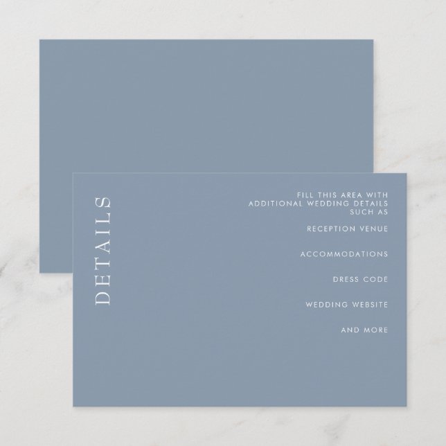Einfache minimale moderne Blue Wedding Begleitkarte (Vorne/Hinten)