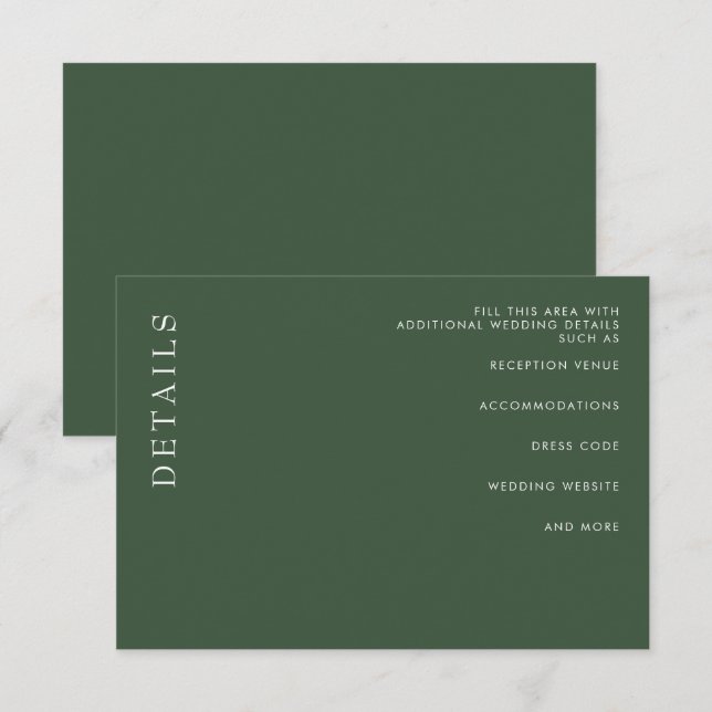 Einfache minimale moderne grüne Hochzeit Begleitkarte (Vorne/Hinten)