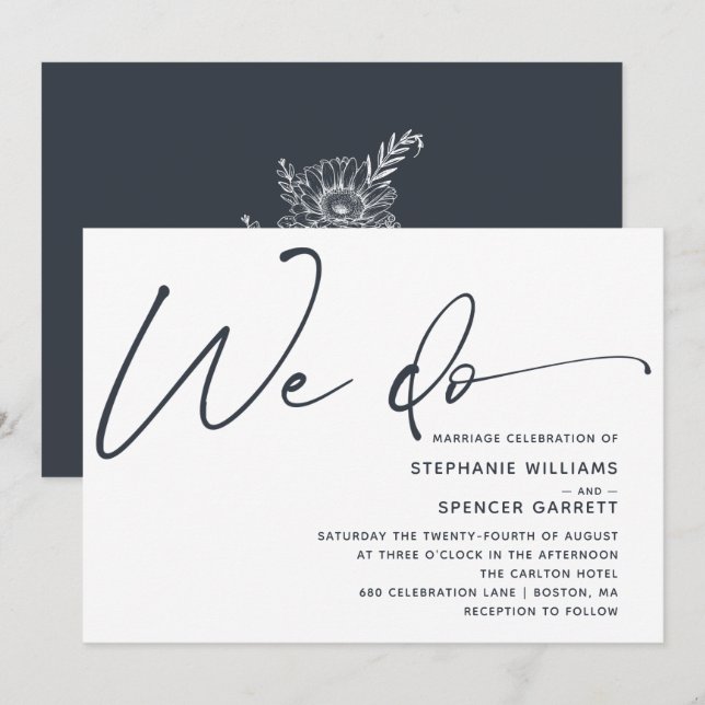 Einfache minimale moderne Script-Hochzeit Einladung (Vorne/Hinten)