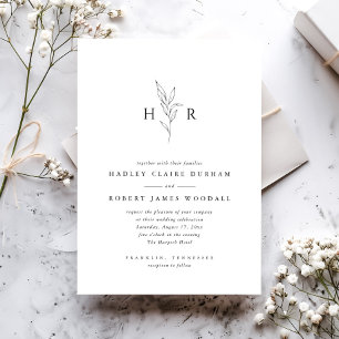Einfache minimale Mongram Botanische Hochzeit Einladung