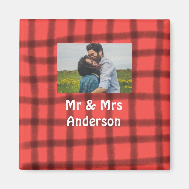 Einfache minimale mr und mrs Ihren Namen Foto rot  Magnet (Vorne)