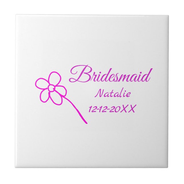 Einfache minimale rosa Bridesaid fügen den Text fü Fliese (Vorderseite)