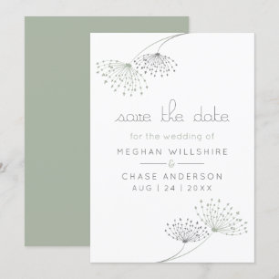 Einfache minimale Sage Green und Kohle Blume Einladung
