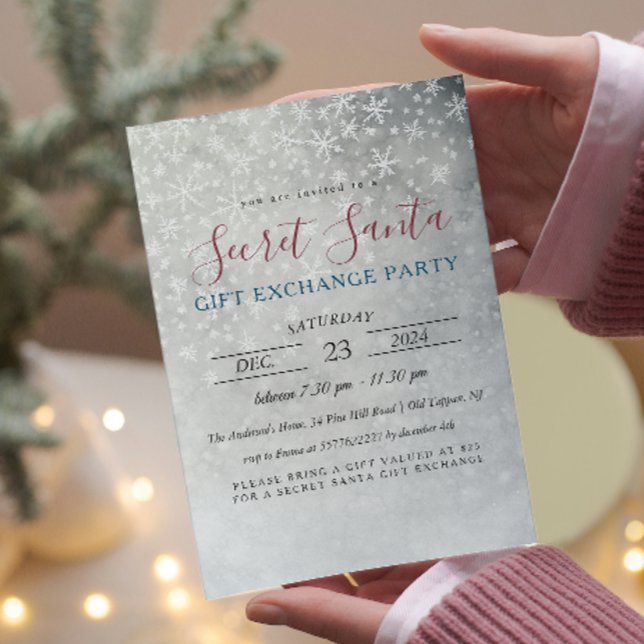 Einfache Minimale Schneeflocken Geheimnis Santa Pa Einladung (Von Creator hochgeladen)