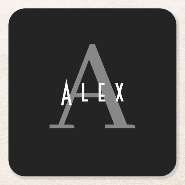 Einfache minimale Schwarz-Weiß-Monogramm Rechteckiger Pappuntersetzer (Vorderseite)