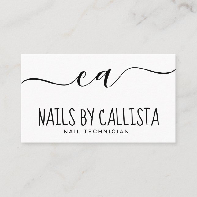 Einfache Minimale Schwarz-weiße Typografie Nail Te Visitenkarte (Vorderseite)