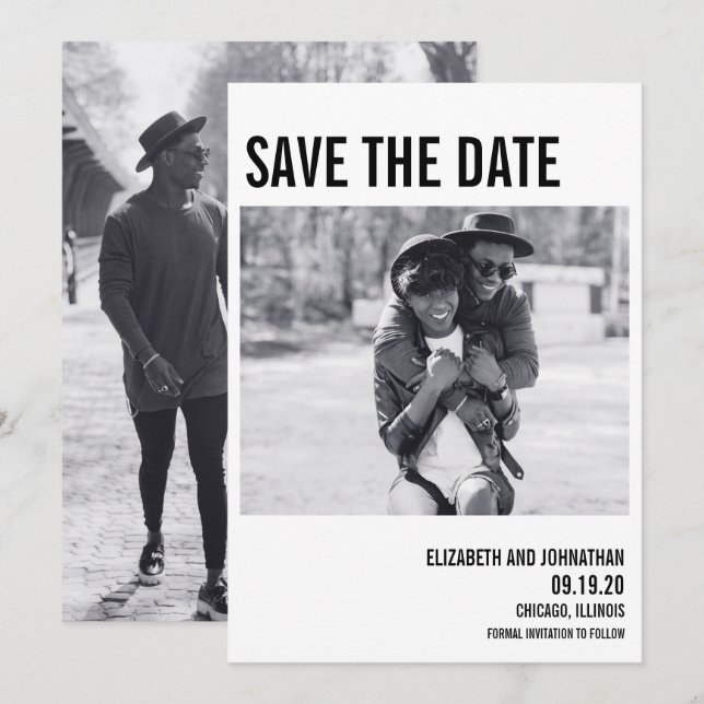 Einfache Minimale Typografie-Foto Save the Date-Ka Date (Vorne/Hinten)
