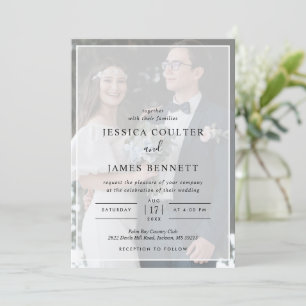 Einfache Minimale Typografie Vellum Foto Hochzeit Einladung
