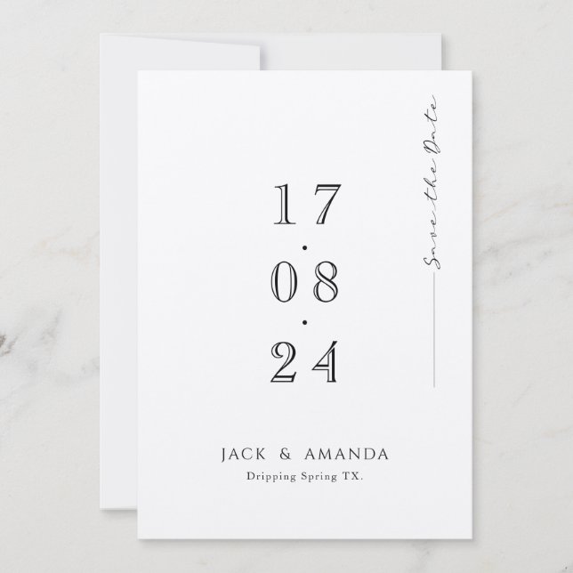 Einfache minimale typografische Hochzeit speichern Save The Date (Vorderseite)
