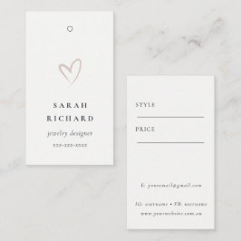 Einfache minimale White Blush Herzpreismarke Name Visitenkarte