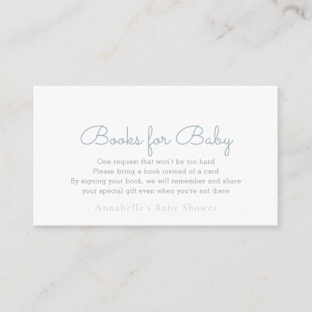 Einfache Minimalistisch Blue Baby Dusche Buchungsa Begleitkarte (Vorderseite)