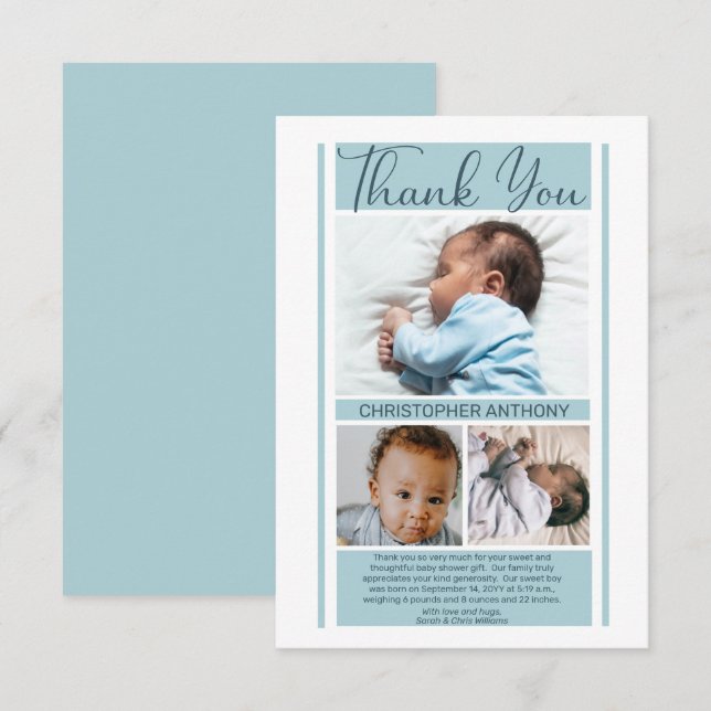 Einfache Minimalistisch Blue Baby Shower Boy Viele Dankeskarte (Vorne/Hinten)