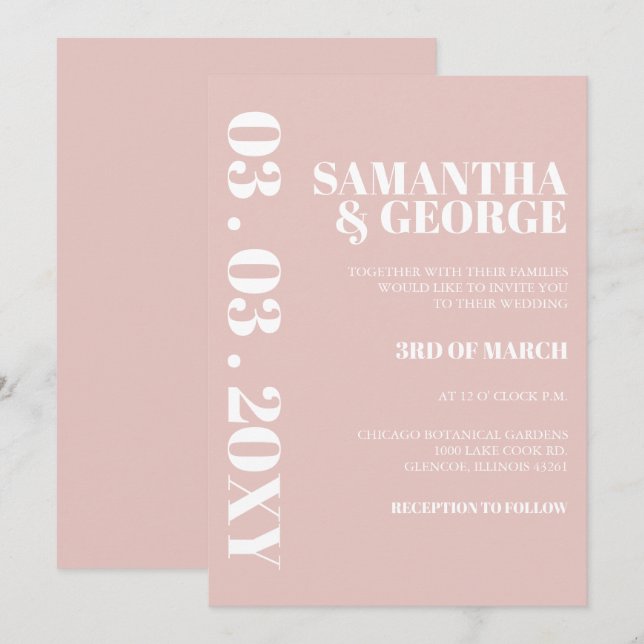 Einfache Minimalistisch Blush Moderne Hochzeit Einladung (Vorne/Hinten)