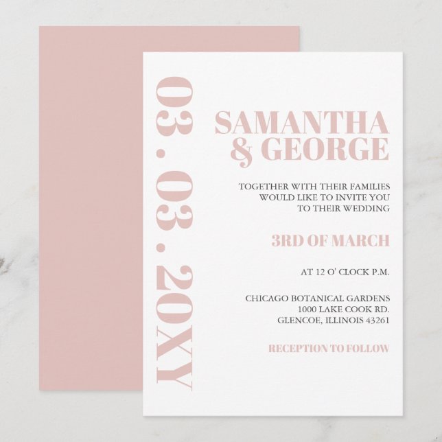 Einfache Minimalistisch Blush Moderne Hochzeit Einladung (Vorne/Hinten)