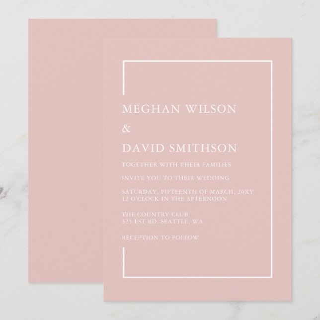 Einfache Minimalistisch Blush Moderne Hochzeit Einladung (Vorne/Hinten)