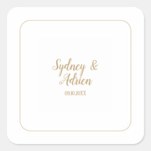 Einfache Minimalistisch Gold Rahmen Hochzeitsumgeb Quadratischer Aufkleber