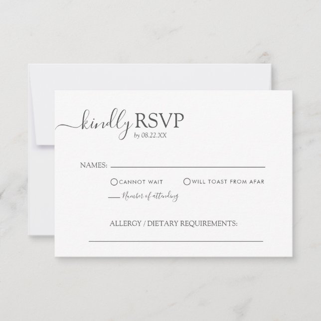 Einfache Minimalistisch-Graue-Elegant-Script-Hochz RSVP Karte (Vorderseite)