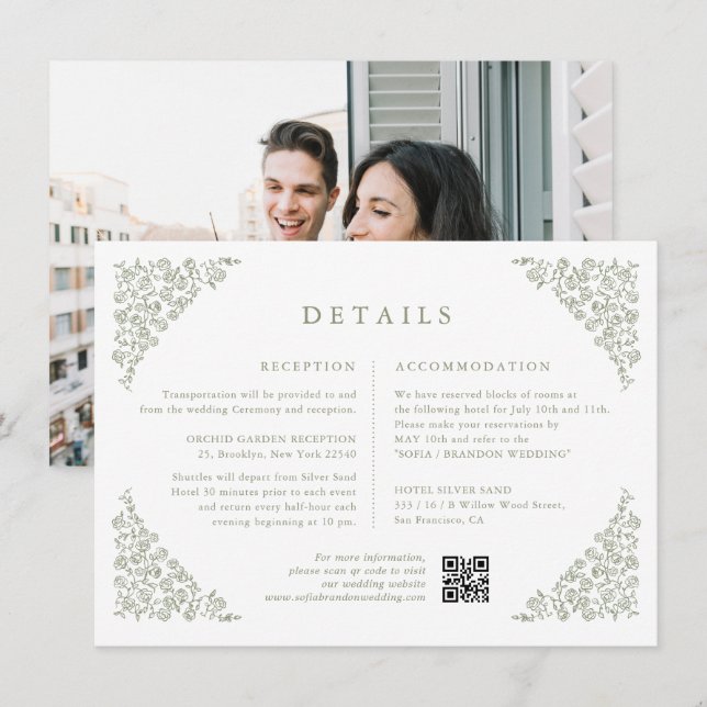 Einfache Minimalistisch Sage Green Foto Hochzeitsd Begleitkarte (Vorne/Hinten)