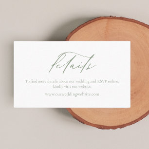Einfache Minimalistisch Sage Green Wedding Details Visitenkarte