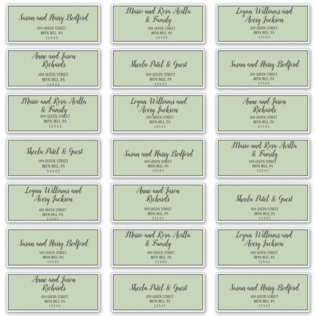 Einfache Minimalistisch|Sage Guest Address Labels (Vorderseite)