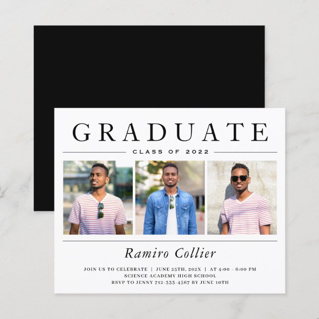 Einfache Minimalistische 3-Foto-Abschluss-Feier (Vorne/Hinten)