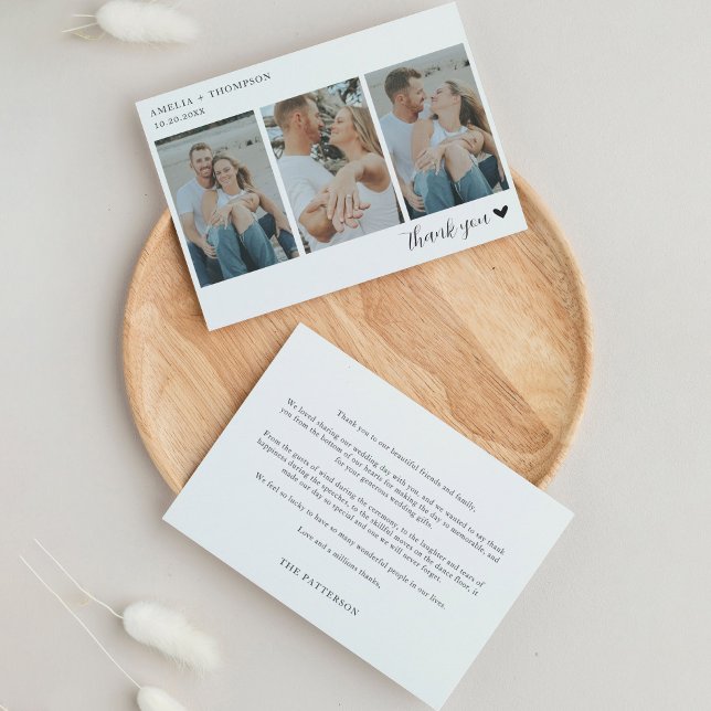 Einfache Minimalistische 3-Foto-Hochzeit Dankeskarte (Von Creator hochgeladen)