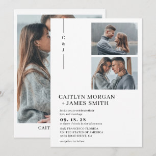 Einfache Minimalistische 3-Foto-Monogramm-Hochzeit Einladung
