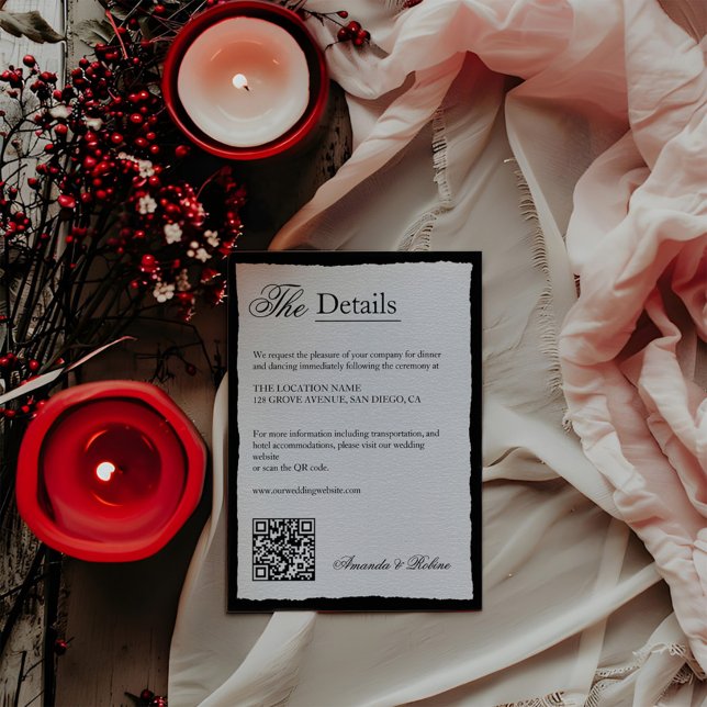 Einfache Minimalistische Angaben QR-Code in Schwar Begleitkarte (Von Creator hochgeladen)