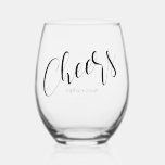 Einfache Minimalistische Anrufe und Namen Weinglas Ohne Stiel<br><div class="desc">Einfache Minimalistische Beifall: In Skriptkalligraphie und Name und Datum des Paares (auf der Rückseite) in einem glatten Schriftart ohne Serifen - ideal für die Probe vor der Hochzeit oder die Hochzeit selbst - ©WhimsicalArtwork™</div>