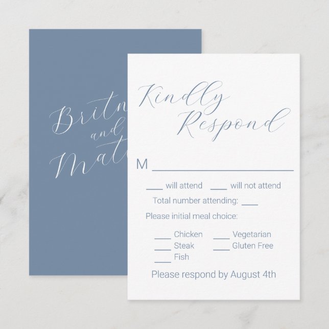 Einfache Minimalistische Auswahl an blauen Mahlzei RSVP Karte (Vorne/Hinten)