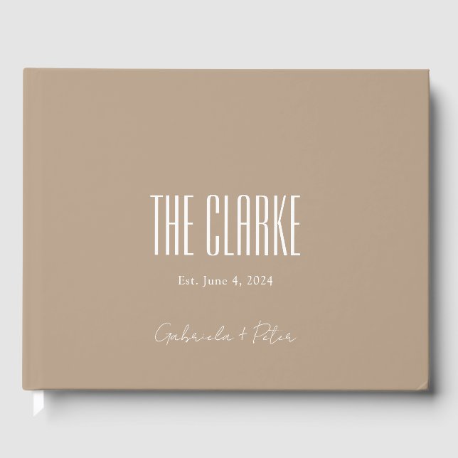 Einfache Minimalistische Beige Moderne Hochzeit Gästebuch (Vorderseite)