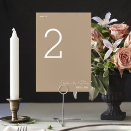 Einfache Minimalistische Beige Moderne Hochzeit Tischnummer