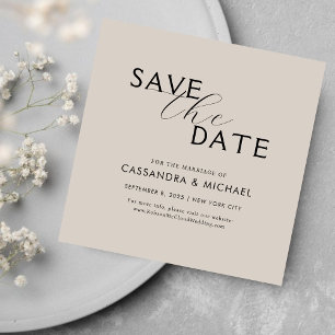 Einfache minimalistische Beige- und schwarze Schri Save The Date