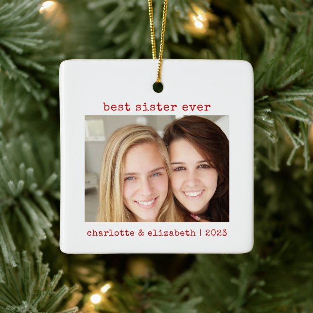 Einfache Minimalistische Beste Schwester je Foto Keramikornament (Baum)