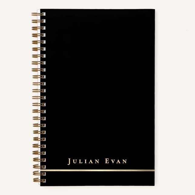 Einfache Minimalistische Black & Gold Shiny Spiral Notizbuch (Vorderseite)