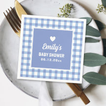 Einfache Minimalistische Blue Gingham Boy Baby Dus
