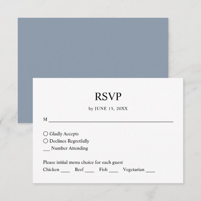 Einfache Minimalistische Blue Wedding RSVP-Reaktio RSVP Karte (Vorne/Hinten)
