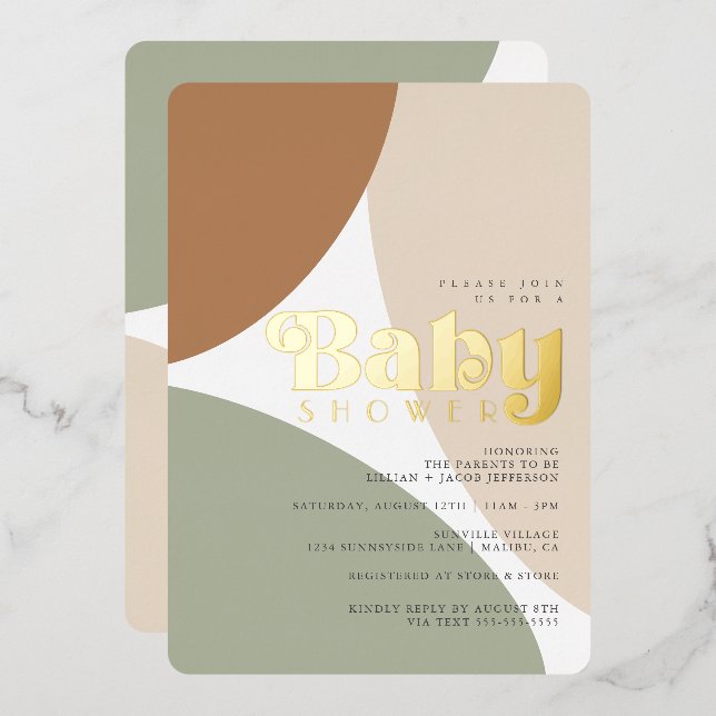 Einfache Minimalistische Boho Earth Tone Baby Show Folieneinladung (Vorderseite/Rückseite)