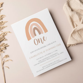 Einfache Minimalistische Boho Rainbow Erster Gebur Einladung