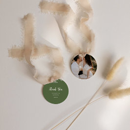 Einfache Minimalistische|Dark Sage Foto Hochzeit D Geschenkanhänger