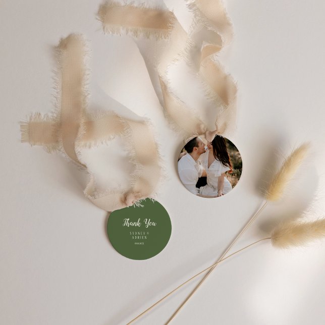 Einfache Minimalistische|Dark Sage Foto Hochzeit D Geschenkanhänger (Von Creator hochgeladen)