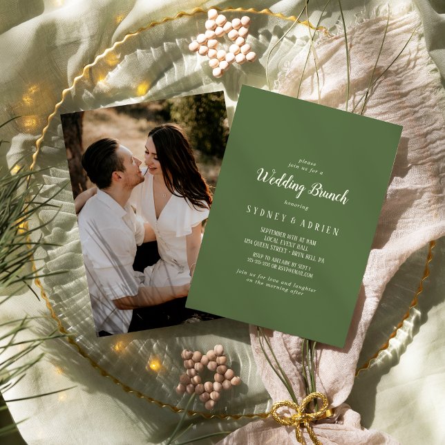 Einfache Minimalistische|Dark Sage Foto Hochzeitsf Einladung (Von Creator hochgeladen)