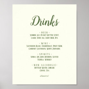 Einfache Minimalistische Dark Sage Wedding Drinks  Poster
