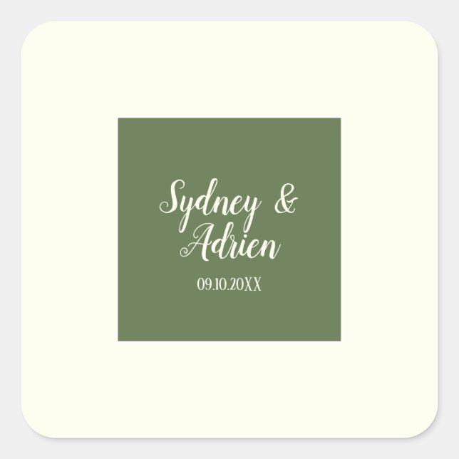 Einfache Minimalistische|Dark Sage Wedding Umschla Quadratischer Aufkleber (Vorderseite)