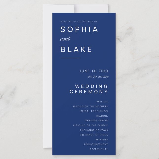 Einfache Minimalistische Dunkelsapphire-Hochzeit (Vorderseite)