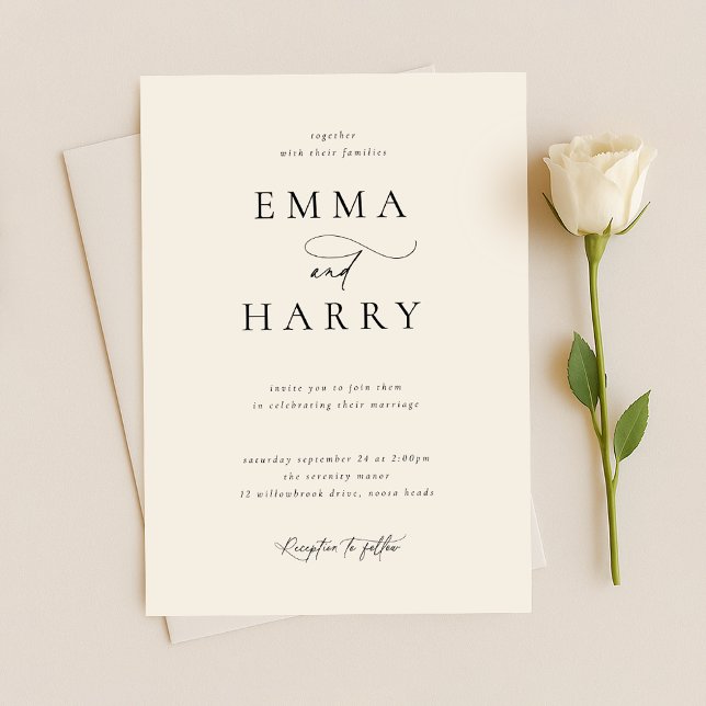 Einfache Minimalistische Einladung zur Hochzeit (Simple Minimalist Modern Black And White Wedding Invitation)