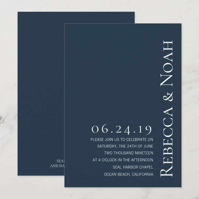 Einfache Minimalistische Elegant-Hochzeit Einladung (Vorne/Hinten)