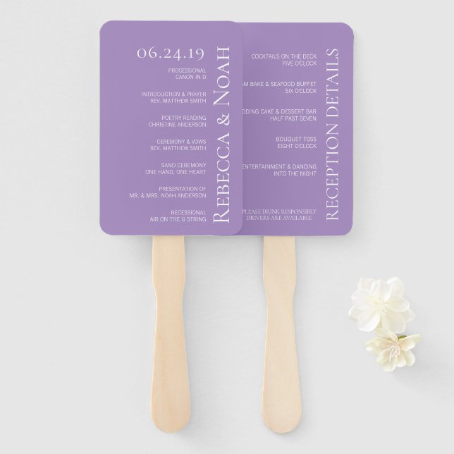 Einfache Minimalistische Elegant-Lavendel-Hochzeit Fächer (Vorne und Hinten)