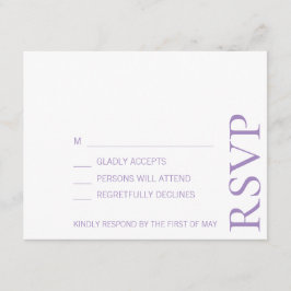Einfache Minimalistische Elegant-Lavendel-Hochzeit RSVP Karte